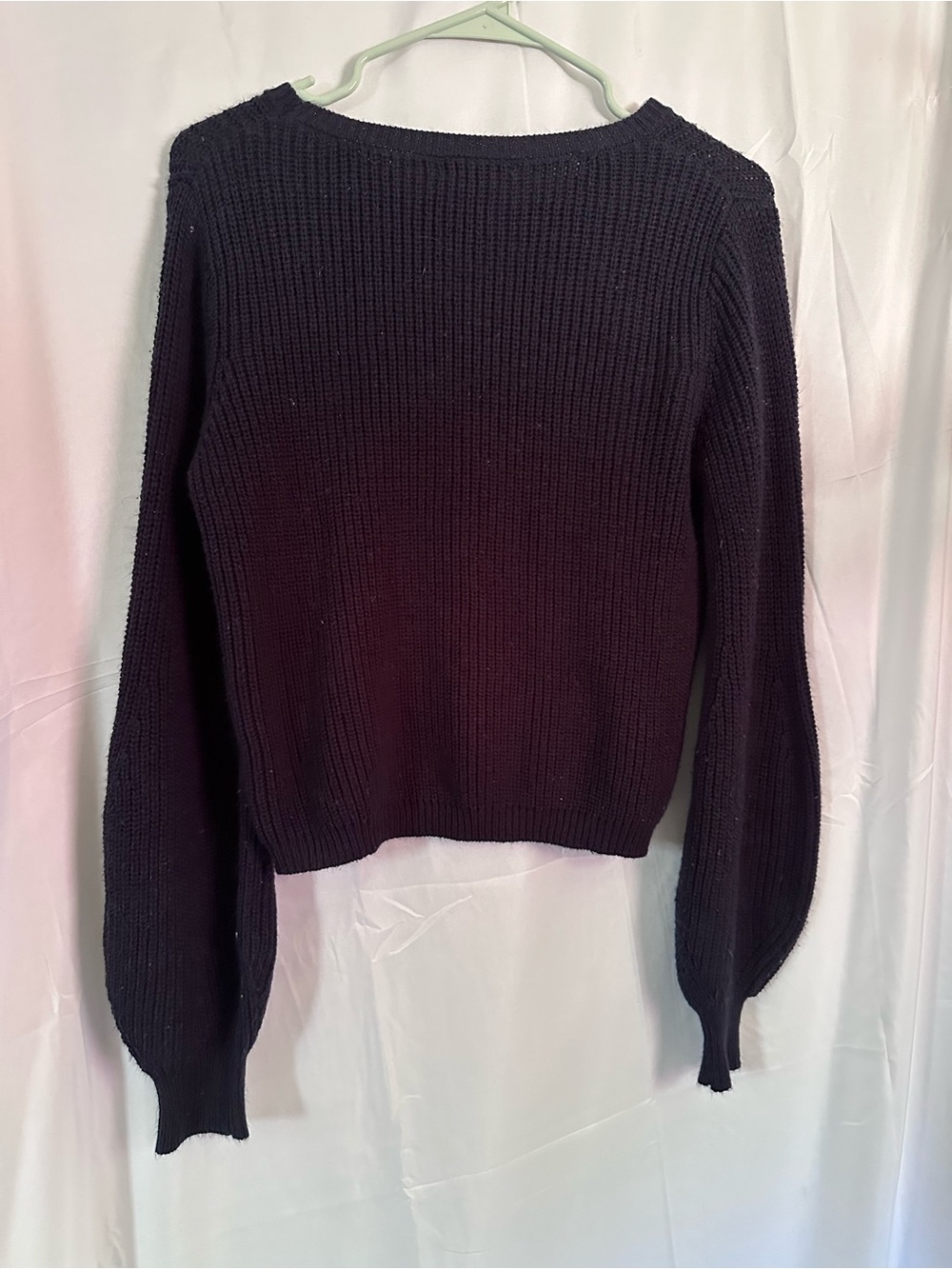 Deep Navy Crewneck Sweater with Balloon Sleeves - Picture 4 of 4